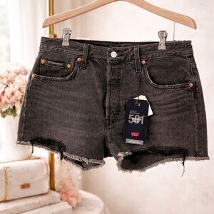 Levi’s 501 High Rise Shorts Black Denim Frayed Hem NWT Women’s